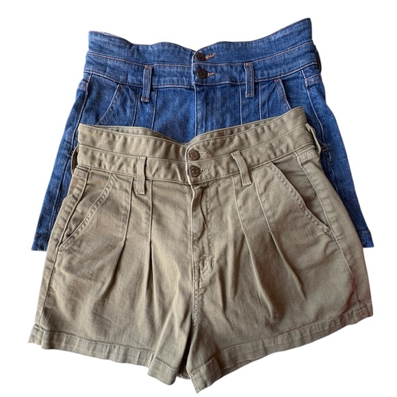 Veronica Beard 2 Jaylen High Rise Pleated Denim Shorts in Clover & Cornflower 28